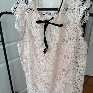White House Black Market Pink Lace Blouse